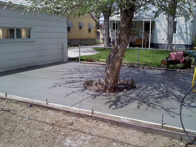 Freshly poured concrete patio, concrete is drying