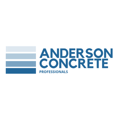 anderson concrete professionals logo, white with blue coloring and blue gradient logo, doing concrete contracting work in anderson indiana and surrounding areas.